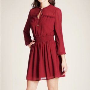 KENSIE DRESSES BURGUNDY CHIFFON TIE NECK WAISTBAND